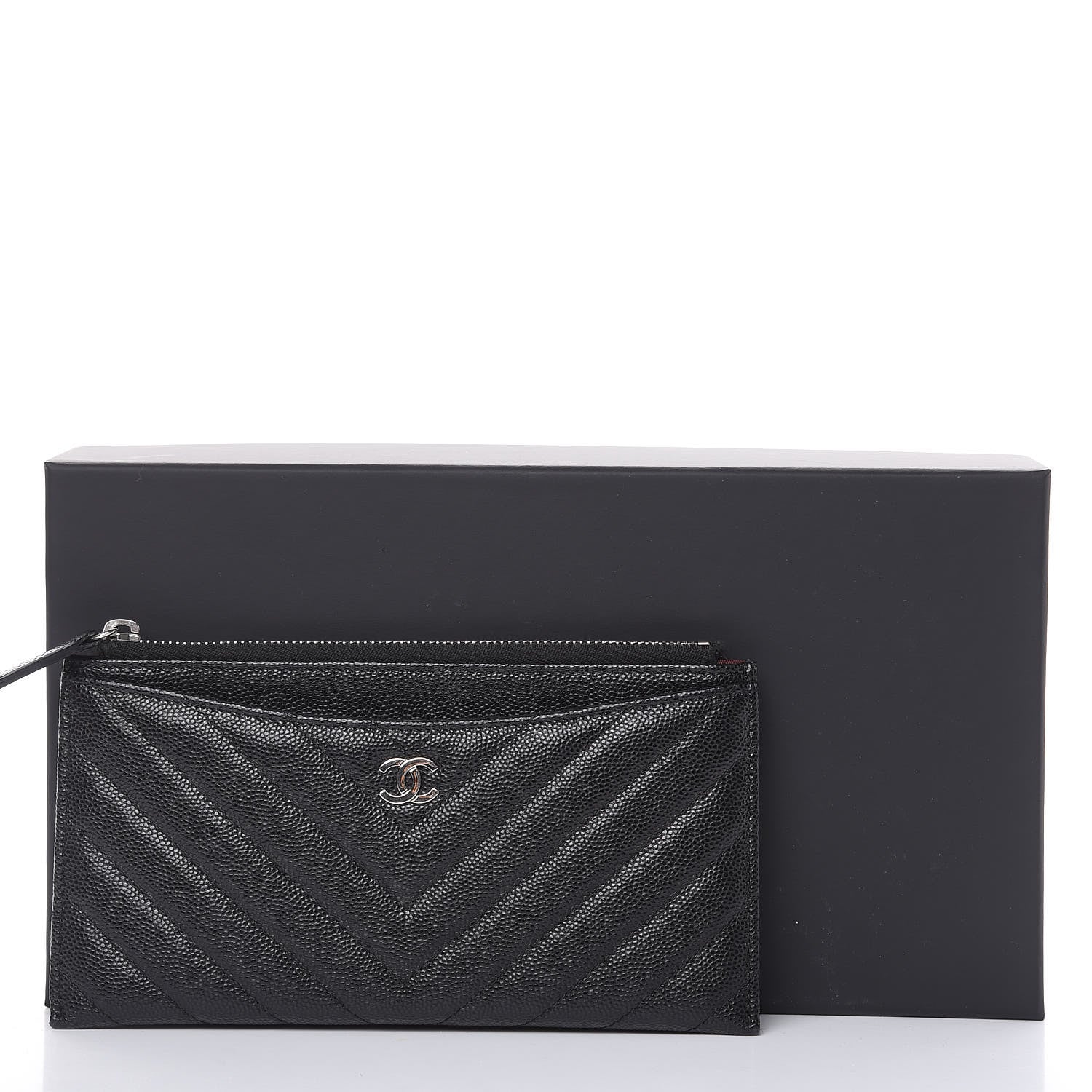 Chanel Caviar Chevron Quilted Zip Pouch Black 9 of 9