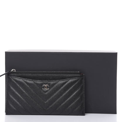 Chanel Caviar Chevron Quilted Zip Pouch Black 9 of 9