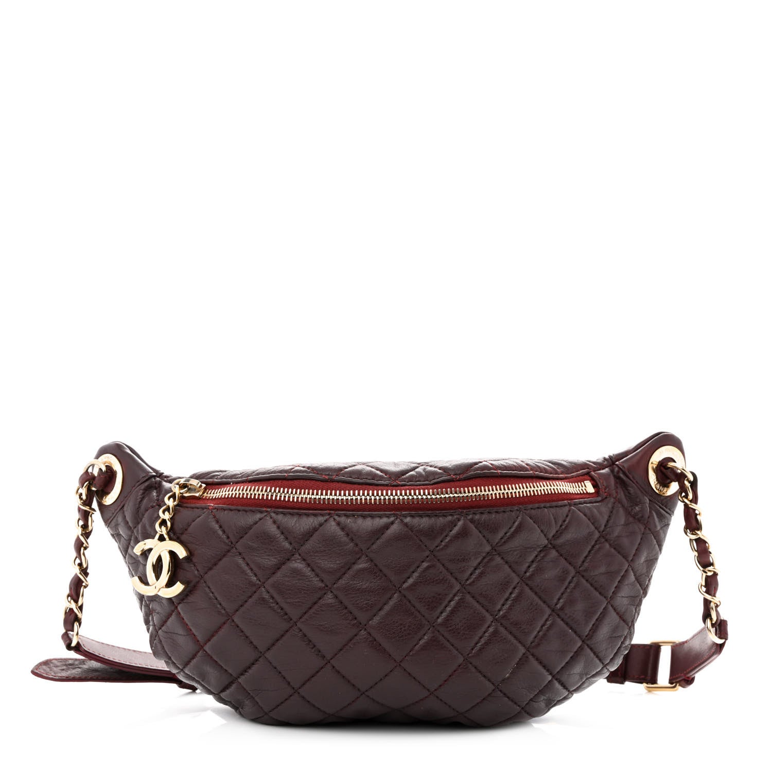 Chanel Calfskin Quilted Banane Waist Bag Fanny Pack Burgundy 1 of 13
