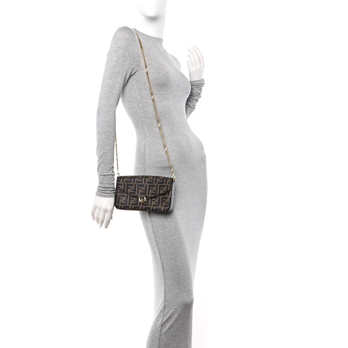 Vitello Soft F is Fendi Bi-Color FF 1974 Embossed Envelope Wallet On Chain with Pouches Maya Black
