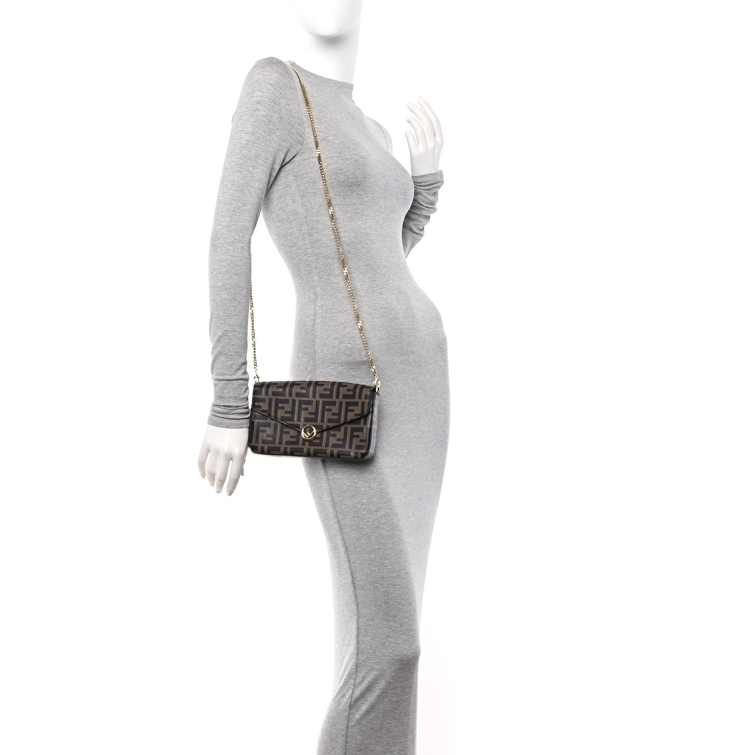 Fendi Vitello Soft F is Fendi Bi-Color FF 1974 Embossed Envelope Wallet On Chain with Pouches Maya Black 2 of 11