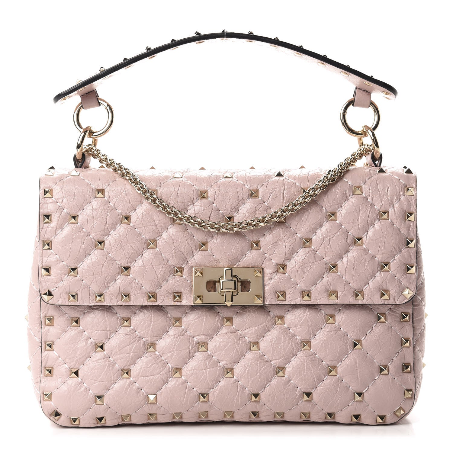 Valentino Garavani Craquele Nappa Medium Rockstud Spike Shoulder Bag Water Rose 1 of 9