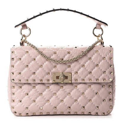 Valentino Garavani Craquele Nappa Medium Rockstud Spike Shoulder Bag Water Rose 1 of 9