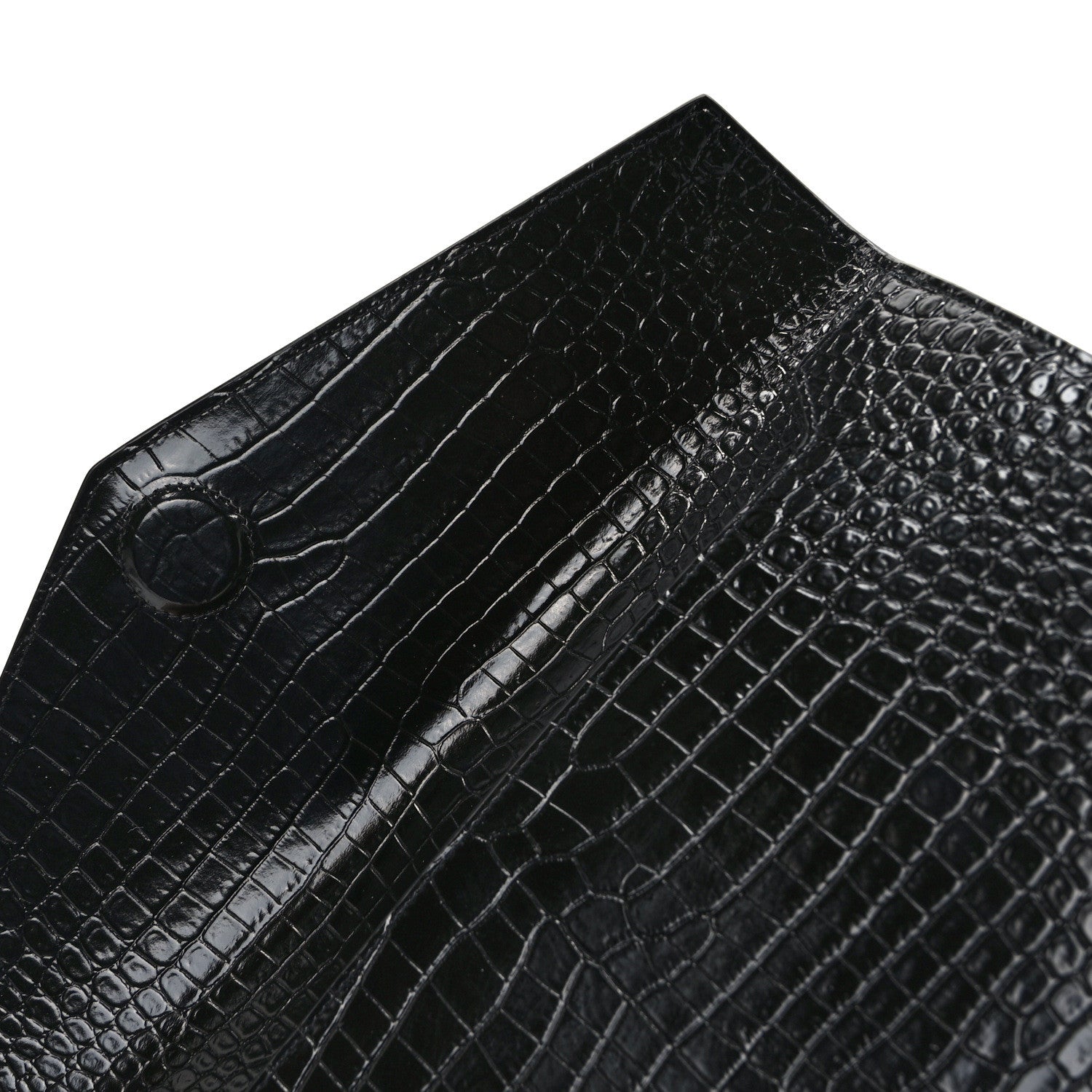 Saint Laurent Calfskin Crocodile Embossed Uptown Monogram Pouch Black 7 of 8