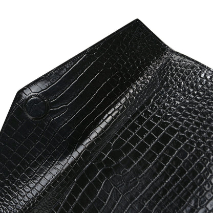 Saint Laurent Calfskin Crocodile Embossed Uptown Monogram Pouch Black 7 of 8