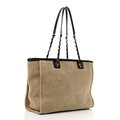 Chanel Canvas Small Deauville Tote Beige Black 3 of 10
