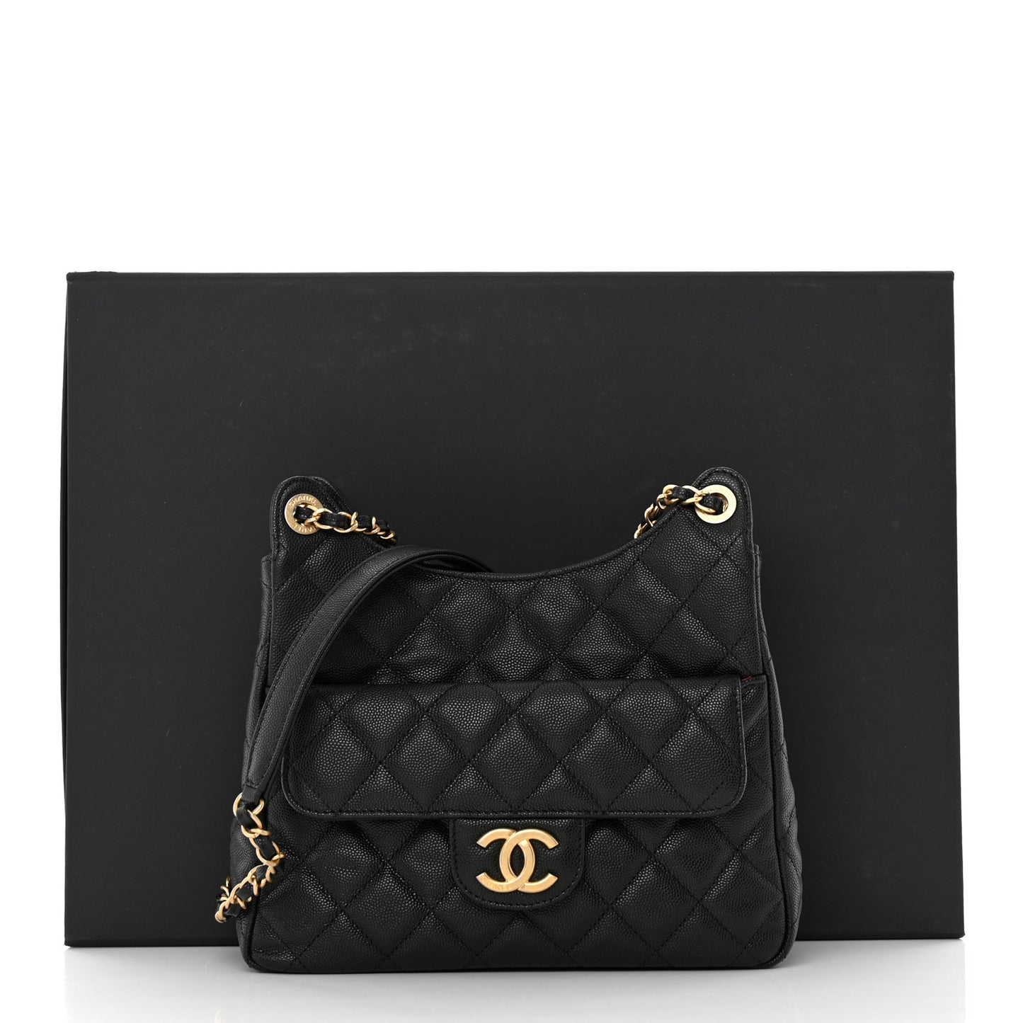 Caviar Quilted Wavy CC Hobo Black
