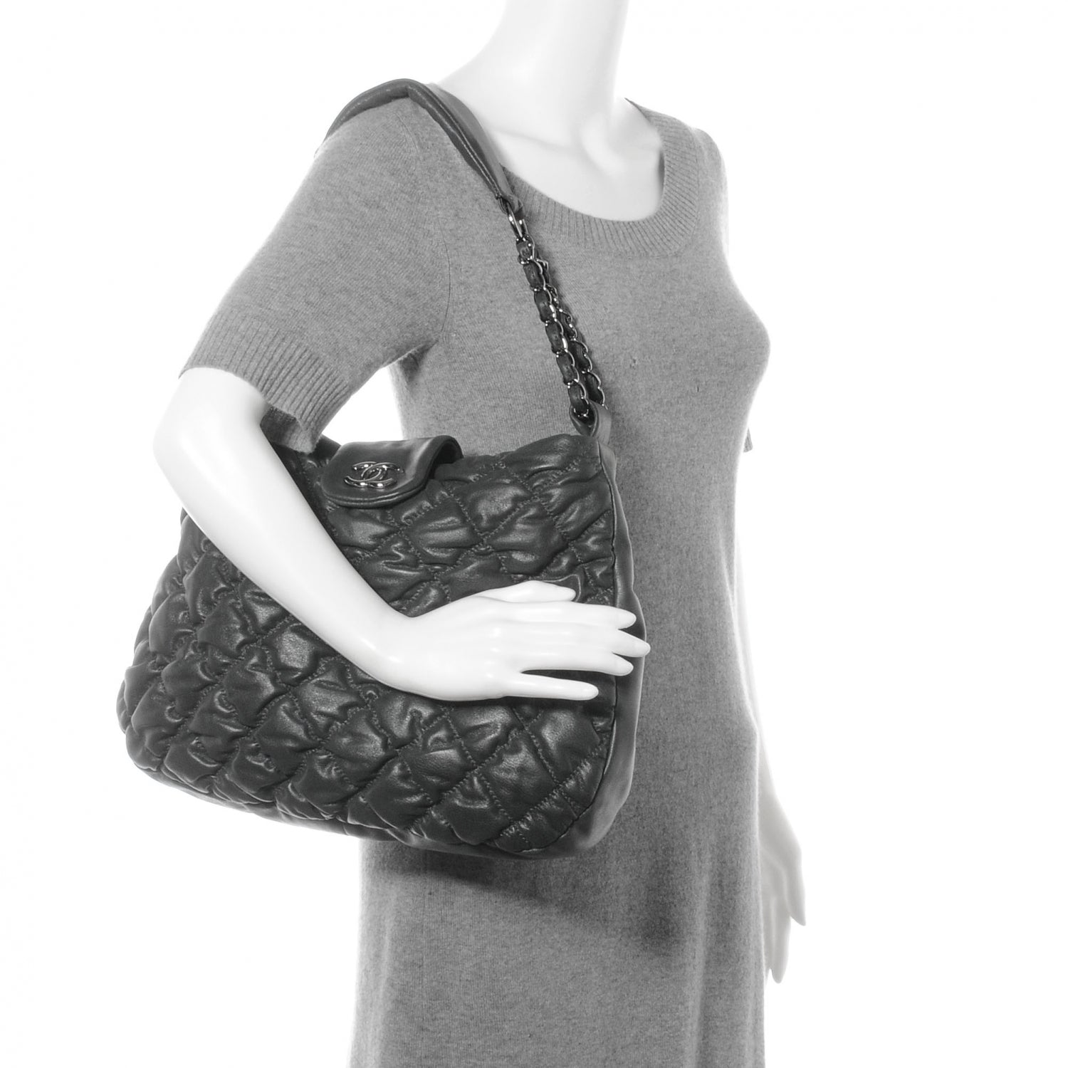 Chanel Leather Bubble Quilt Hobo Grey 2 of 9