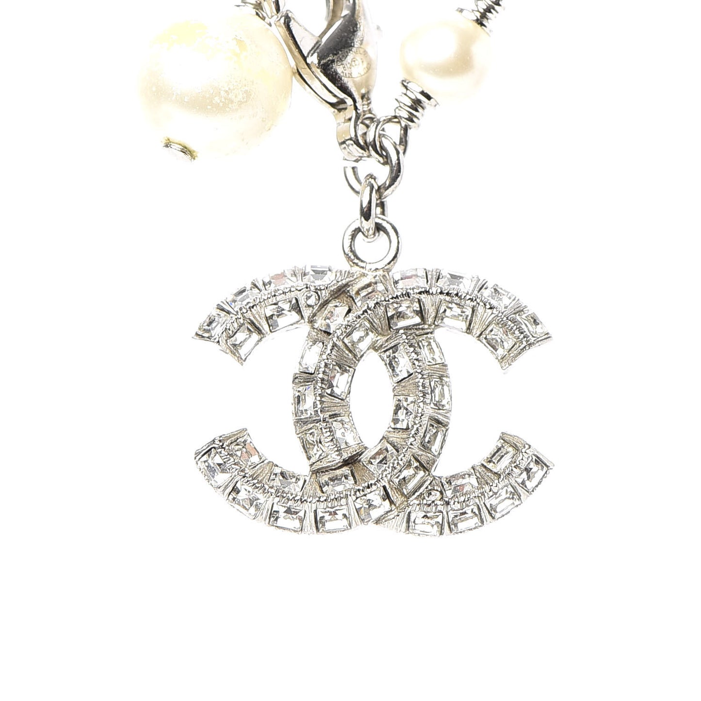 Crystal Pearl CC Bracelet Silver