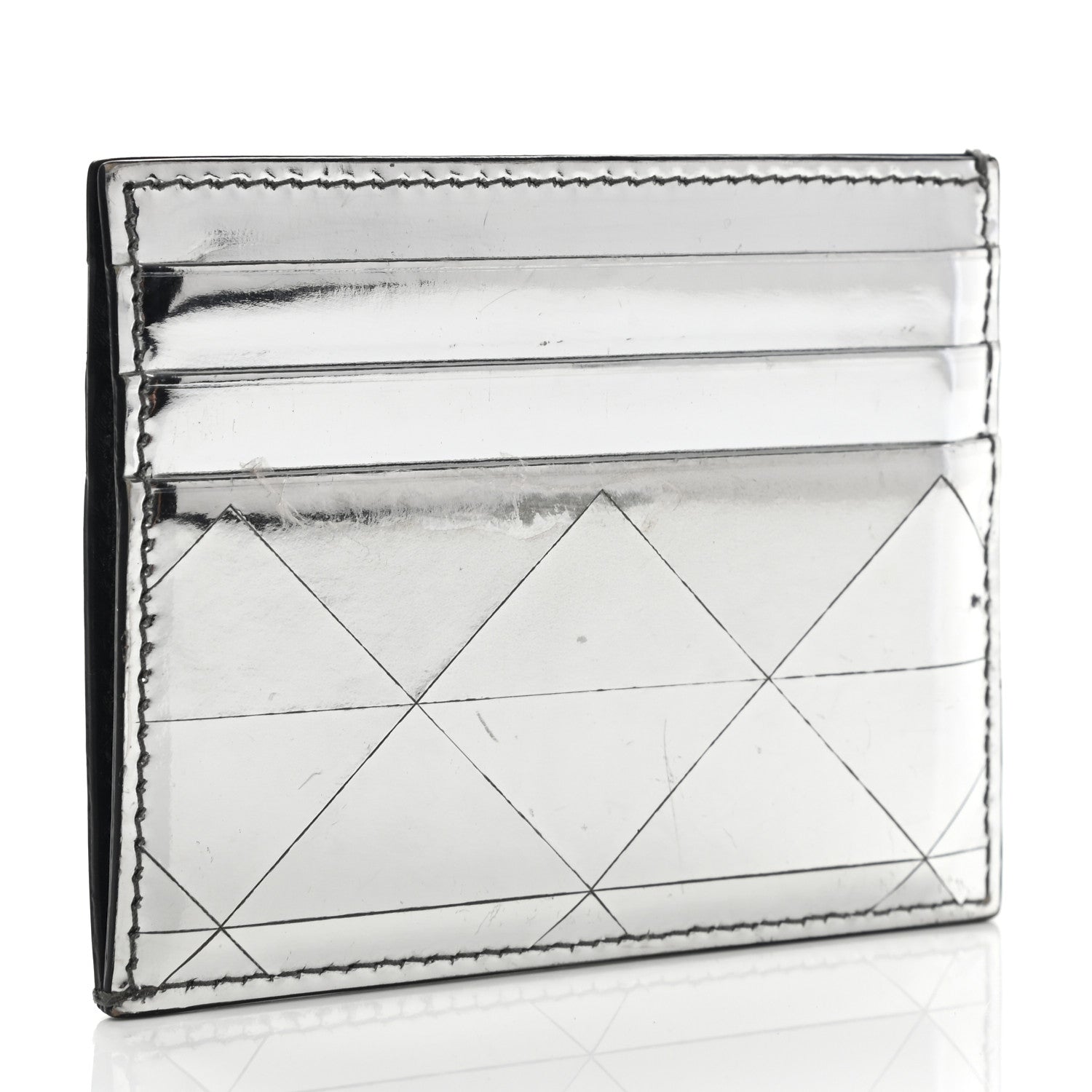 Prada Spazzolato Triangle Patterned Card Holder Argento 3 of 9