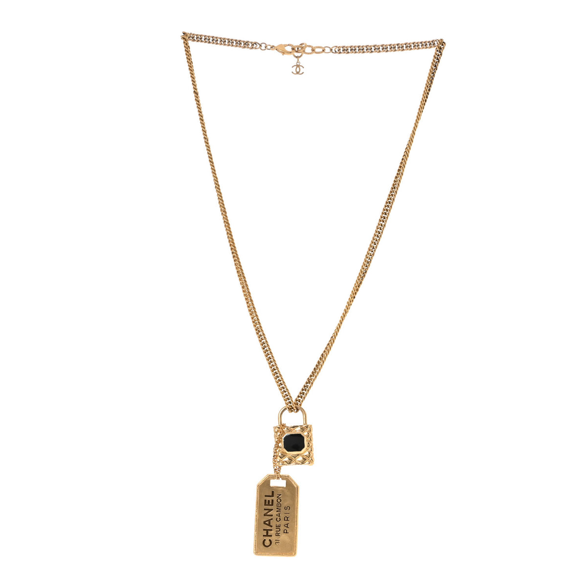 CC Padlock ID Dog Tag Charm Necklace Gold