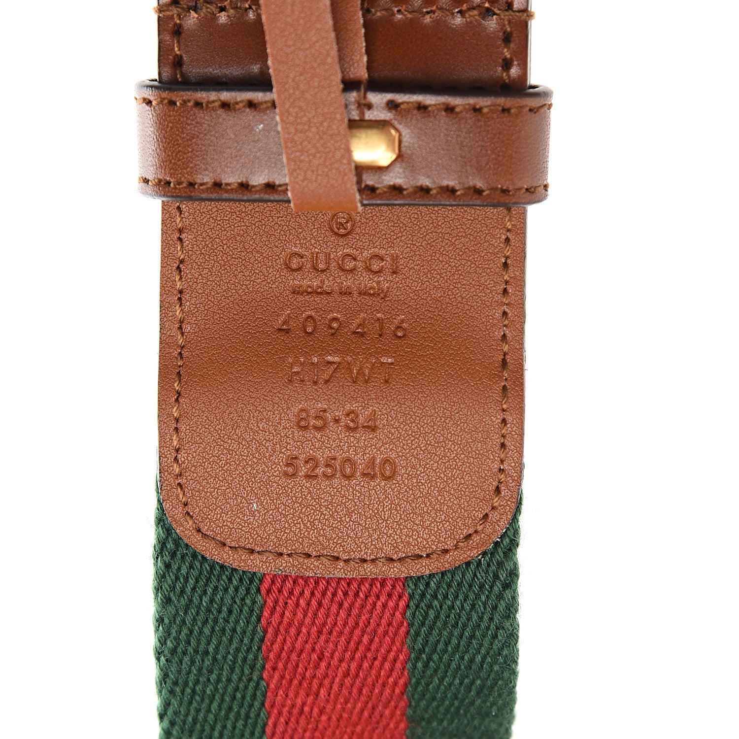 Gucci Nylon Calfskin Double G Web 40mm Belt 85 34 Green Red Cuir 5 of 6