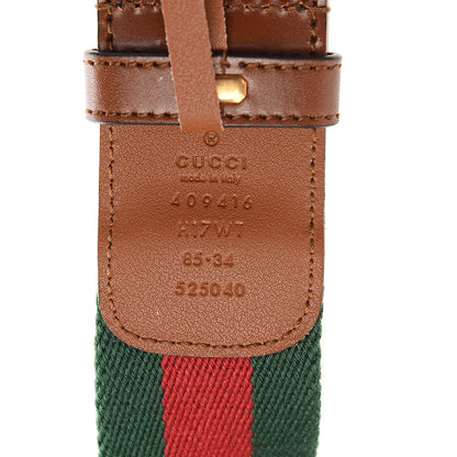 Gucci Nylon Calfskin Double G Web 40mm Belt 85 34 Green Red Cuir 5 of 6