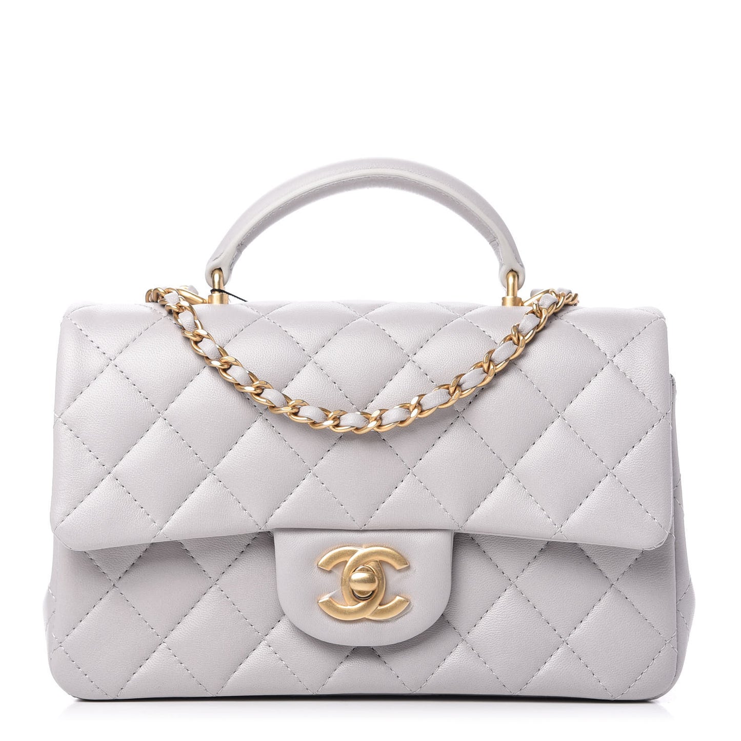 Lambskin Quilted Mini Top Handle Rectangular Flap Grey