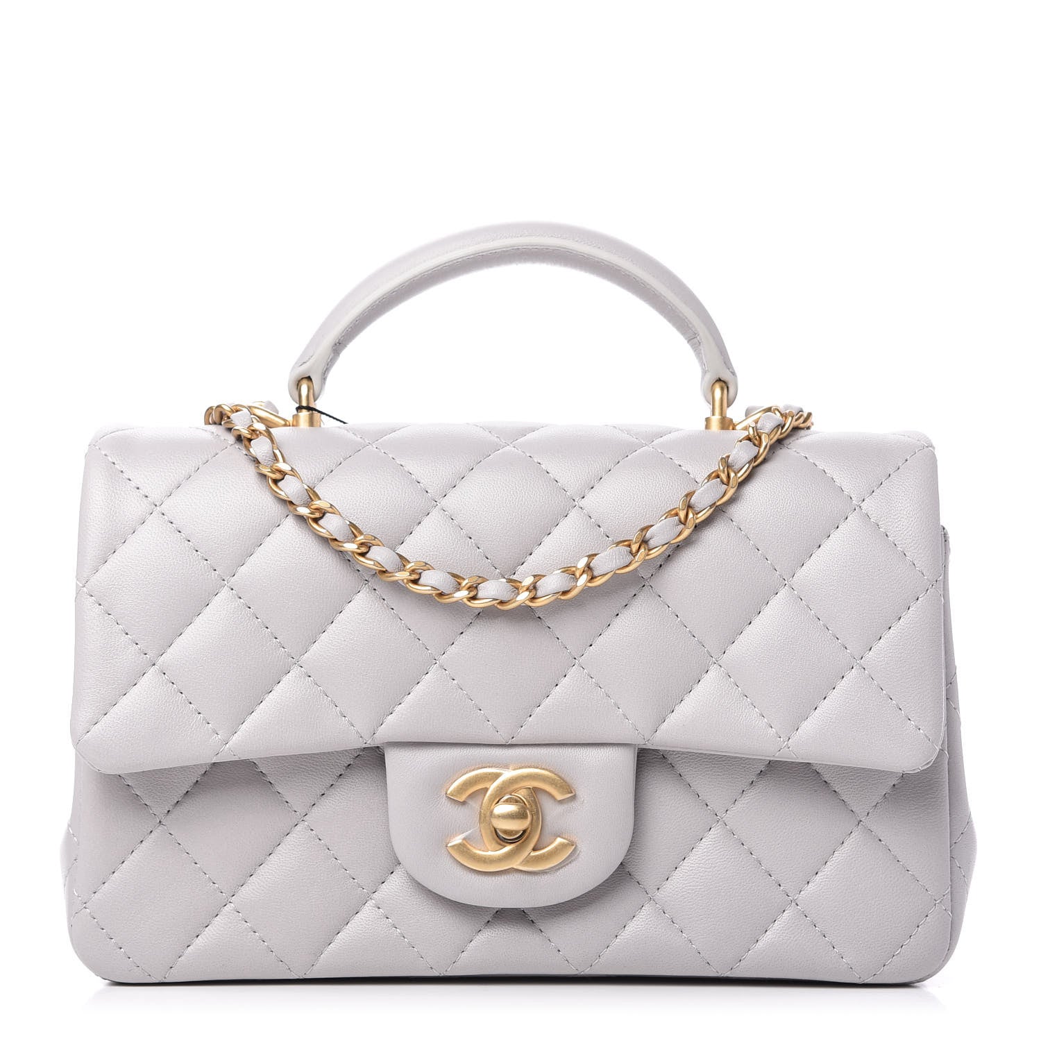 Chanel Lambskin Quilted Mini Top Handle Rectangular Flap Grey 1 of 10