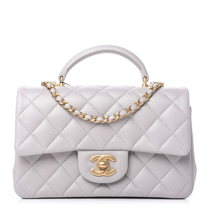 Chanel Lambskin Quilted Mini Top Handle Rectangular Flap Grey 1 of 10