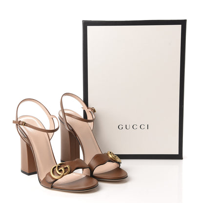 Gucci Lifford Calfskin GG Marmont Ankle Wrap 105mm Sandals 39 Cognac 9 of 9