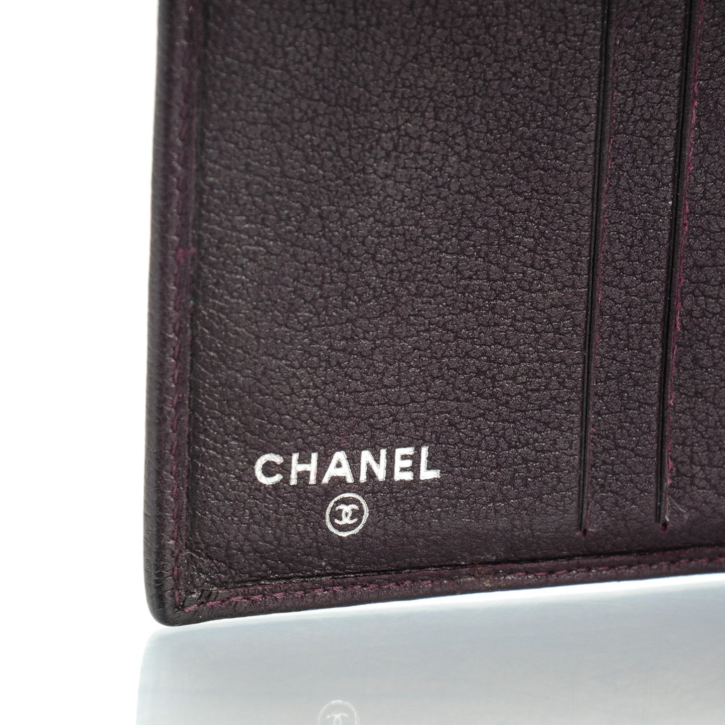 Glazed Goatskin Camellia Embossed French Flap Wallet Purple