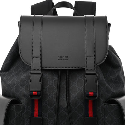 Gucci Soft GG Supreme Monogram Appia Calfskin Web Double Buckle Backpack Black 8 of 10