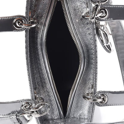 Christian Dior Metallic Patent Micro-Cannage Medium Lady Dior Silver 6 of 8