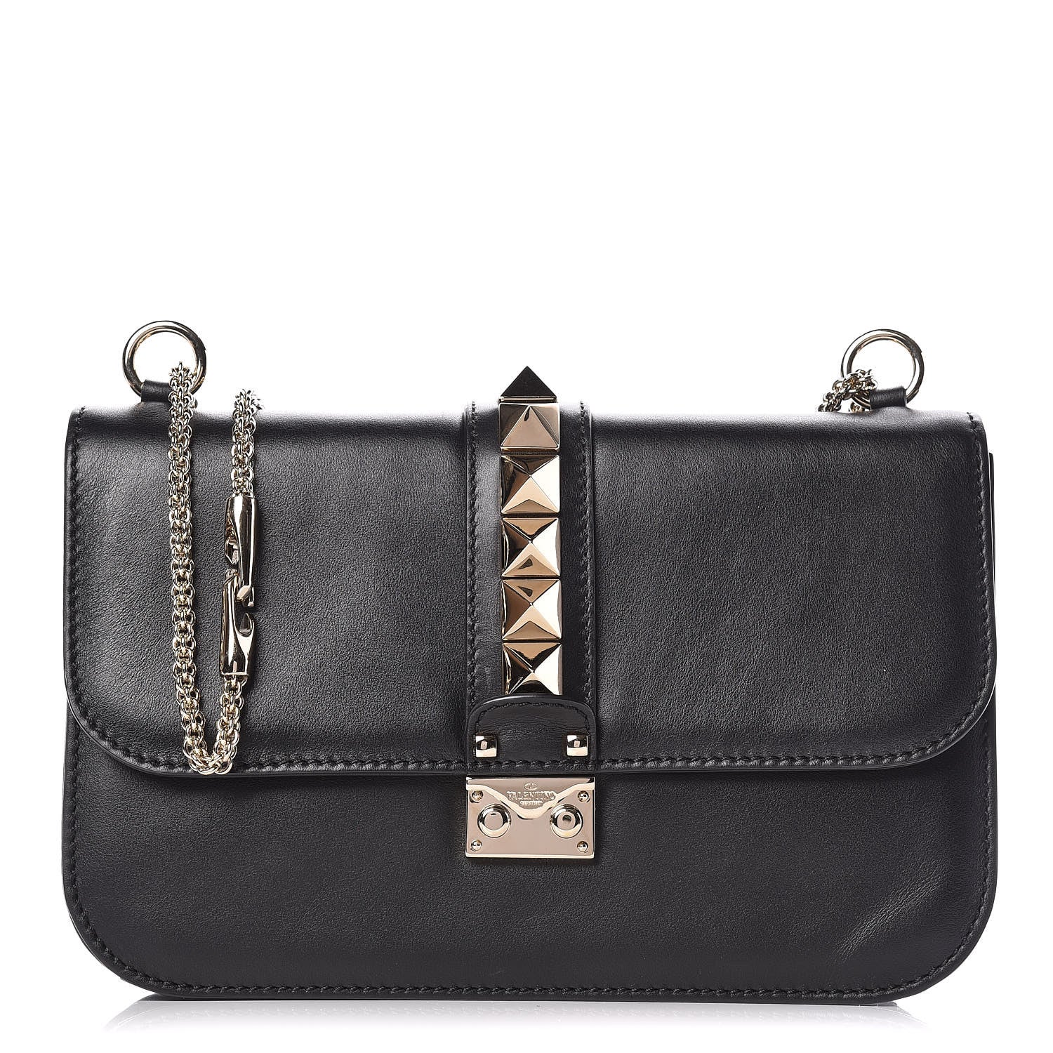 Valentino Garavani Vitello Medium Glam Lock Rockstud Flap Black 1 of 8