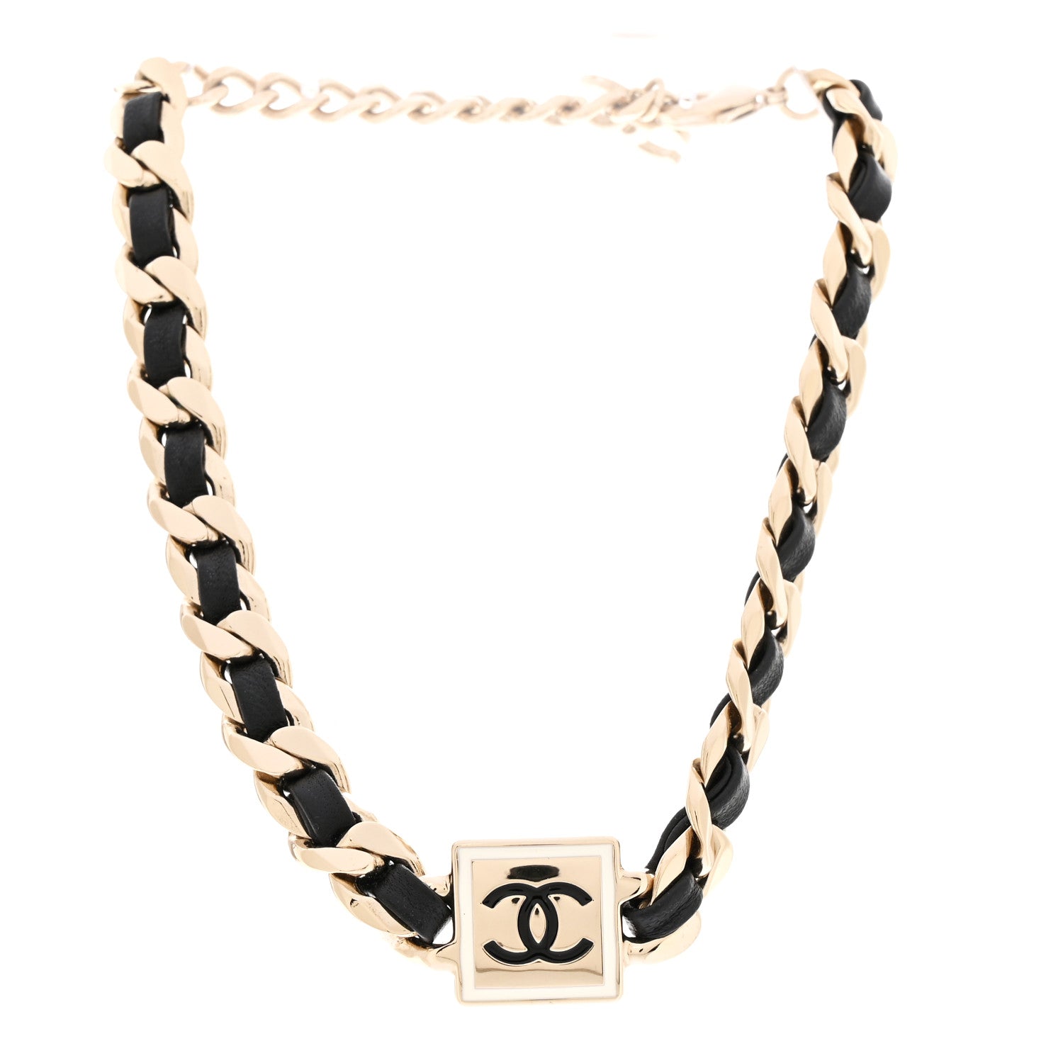 Chanel Metal Lambskin CC Square Choker Gold Black White 3 of 7