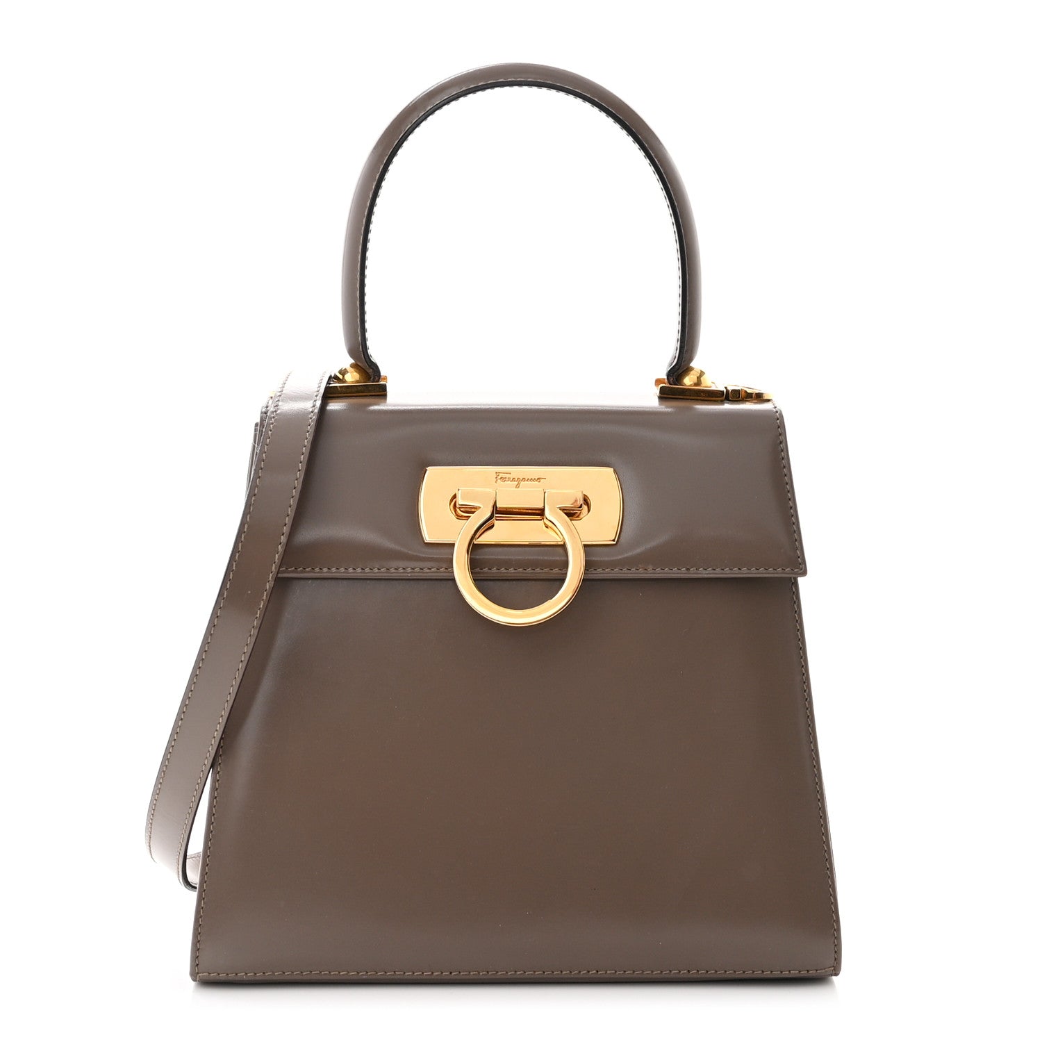 Salvatore Ferragamo Brushed Off Calfskin Small Iconic Top Handle Bag Grey 1 of 15