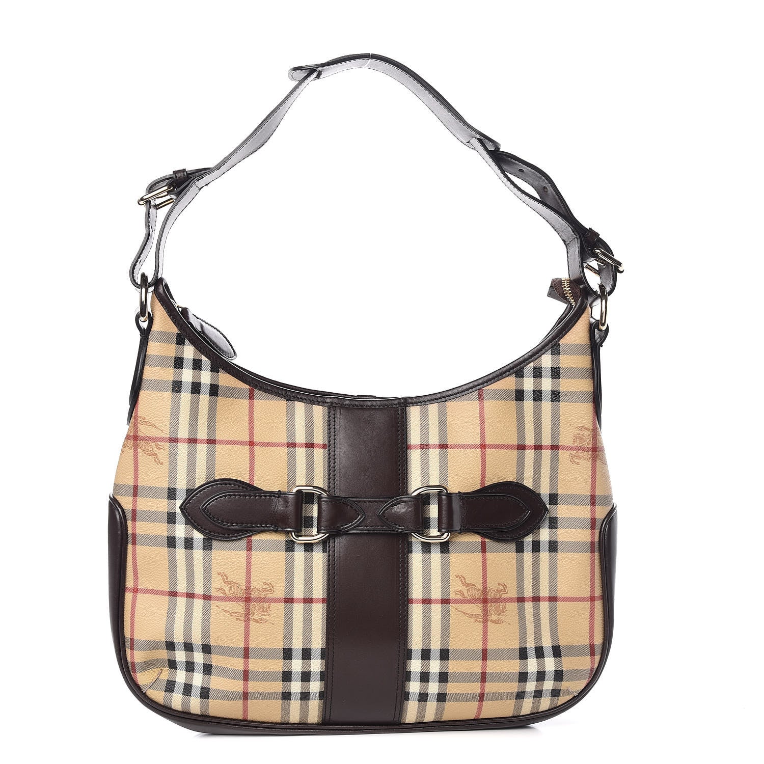 Burberry Haymarket Check Buckle Shoulder Bag Dark Brown 1 of 9