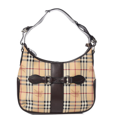 Burberry Haymarket Check Buckle Shoulder Bag Dark Brown 1 of 9