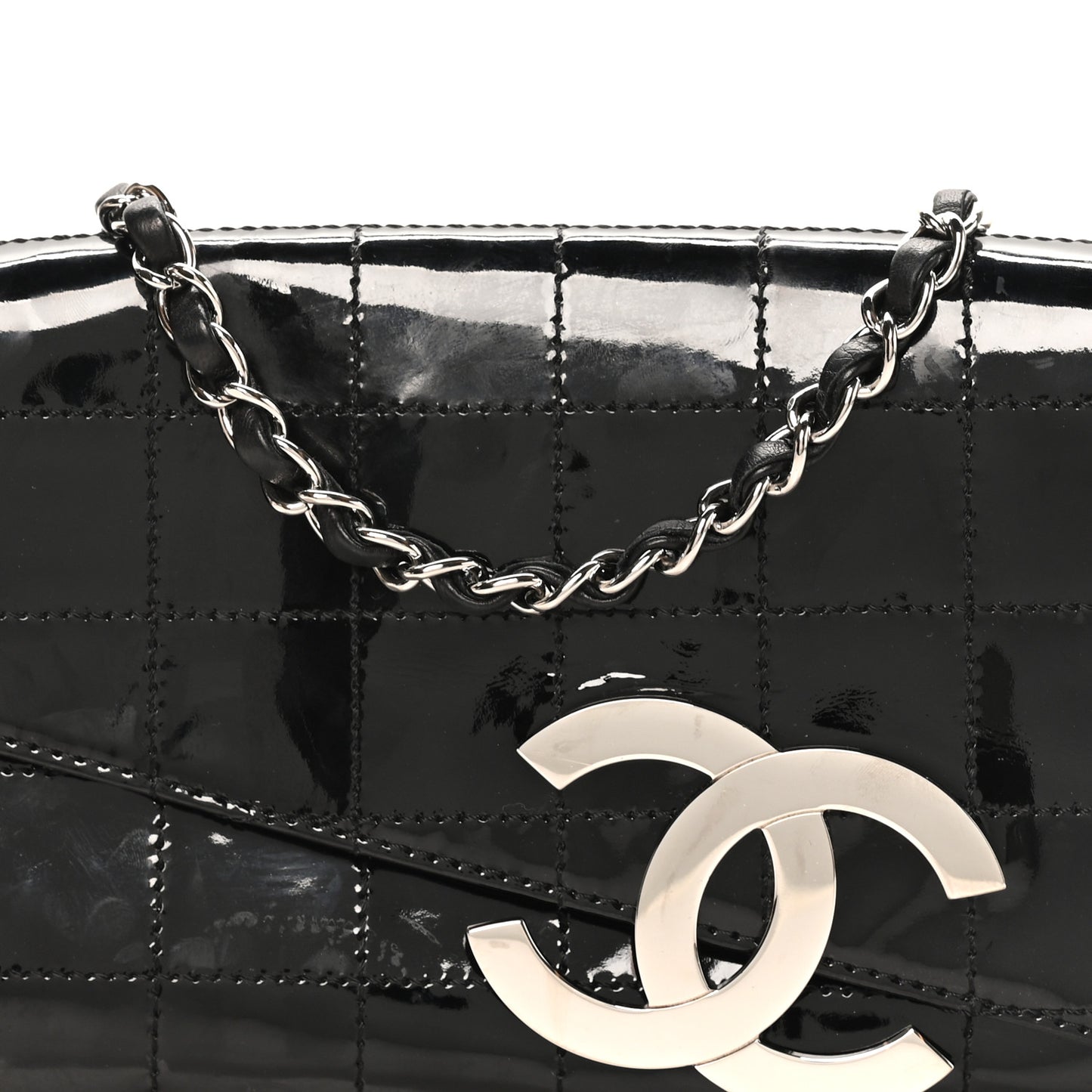 Patent Quilted Diagonal CC East West Chocolate Bar Flap Black