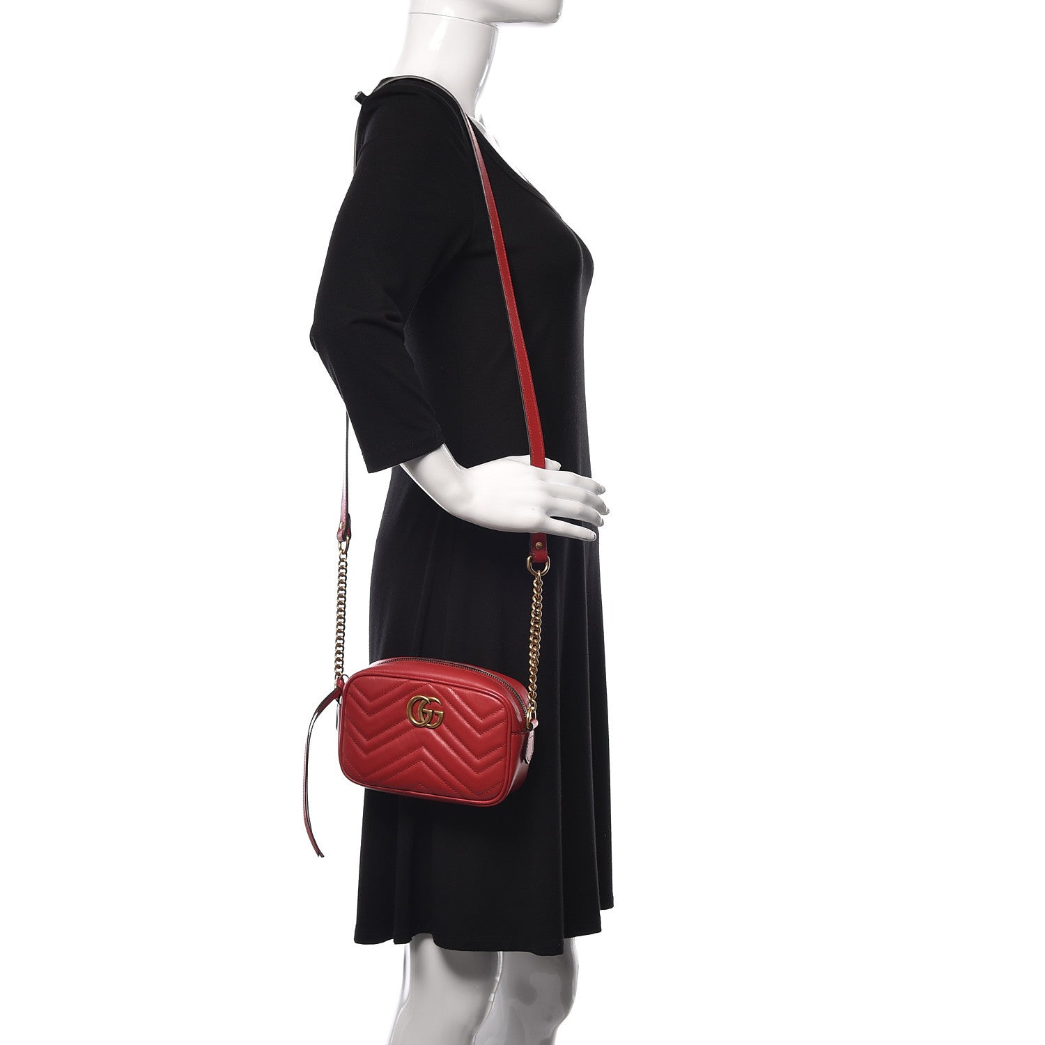 Gucci Calfskin Matelasse Mini GG Marmont Chain Shoulder Bag Hibiscus Red 2 of 15