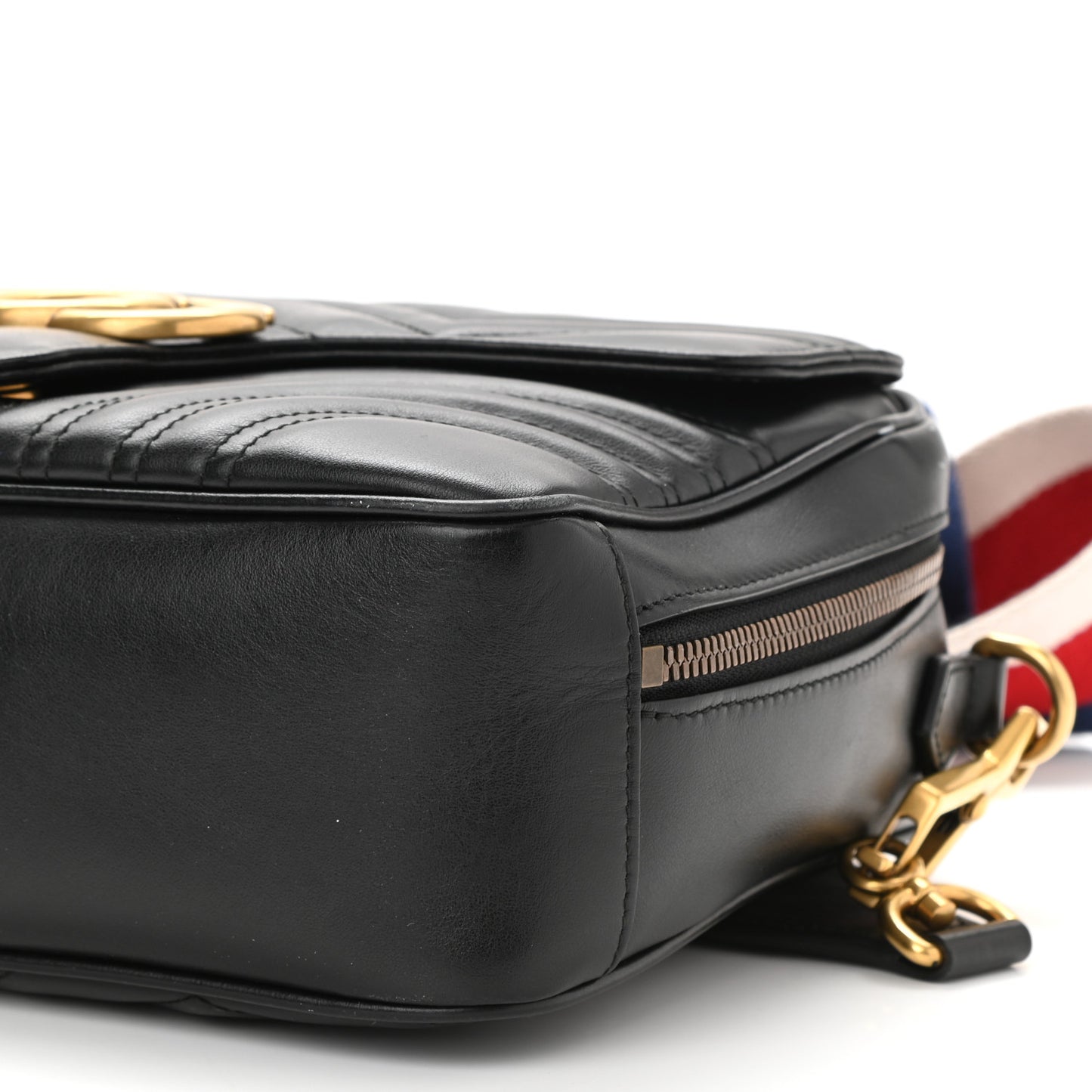 Calfskin Matelasse Sylvie Web Small GG Marmont Top Handle Shoulder Bag Black