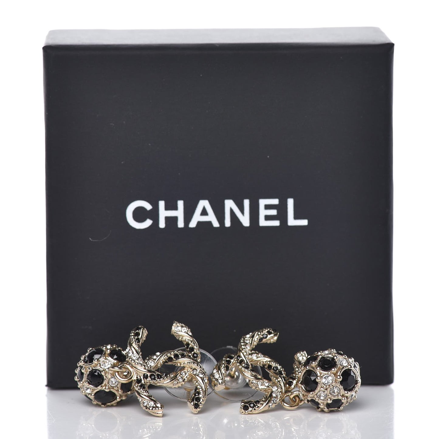 Crystal CC Drop Earrings Gold Black