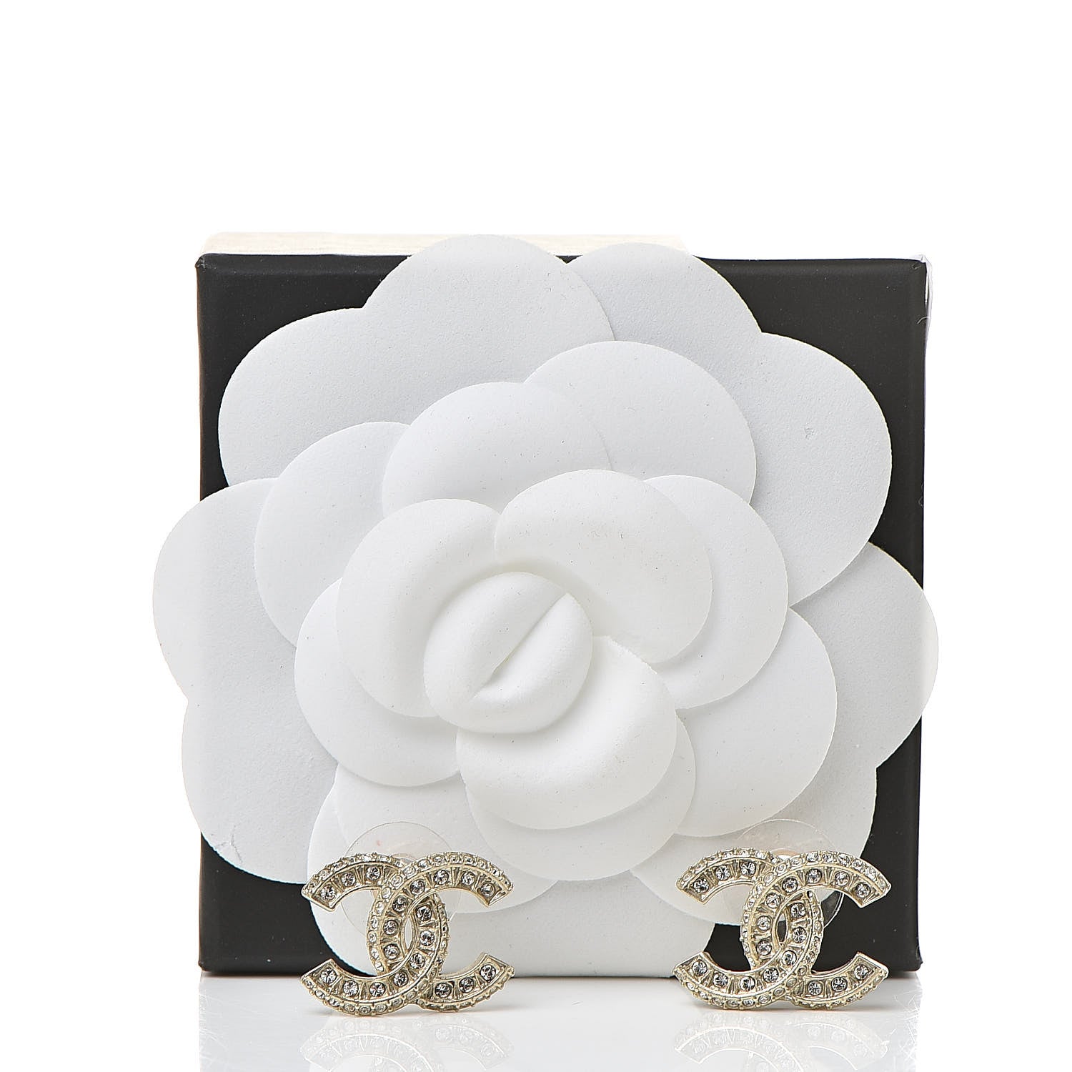 Chanel Crystal Timeless CC Earrings Light Gold 5 of 5