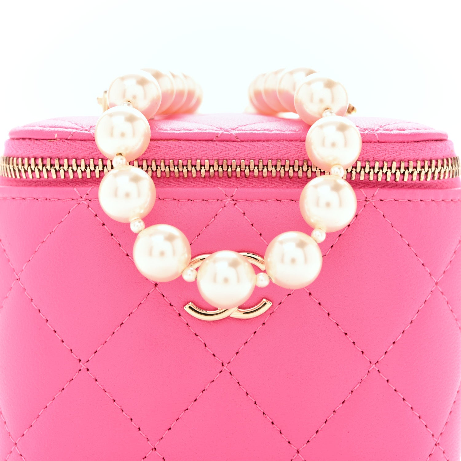Chanel Lambskin Quilted Mini Vanity Case With Pearl Chain Pink 7 of 10