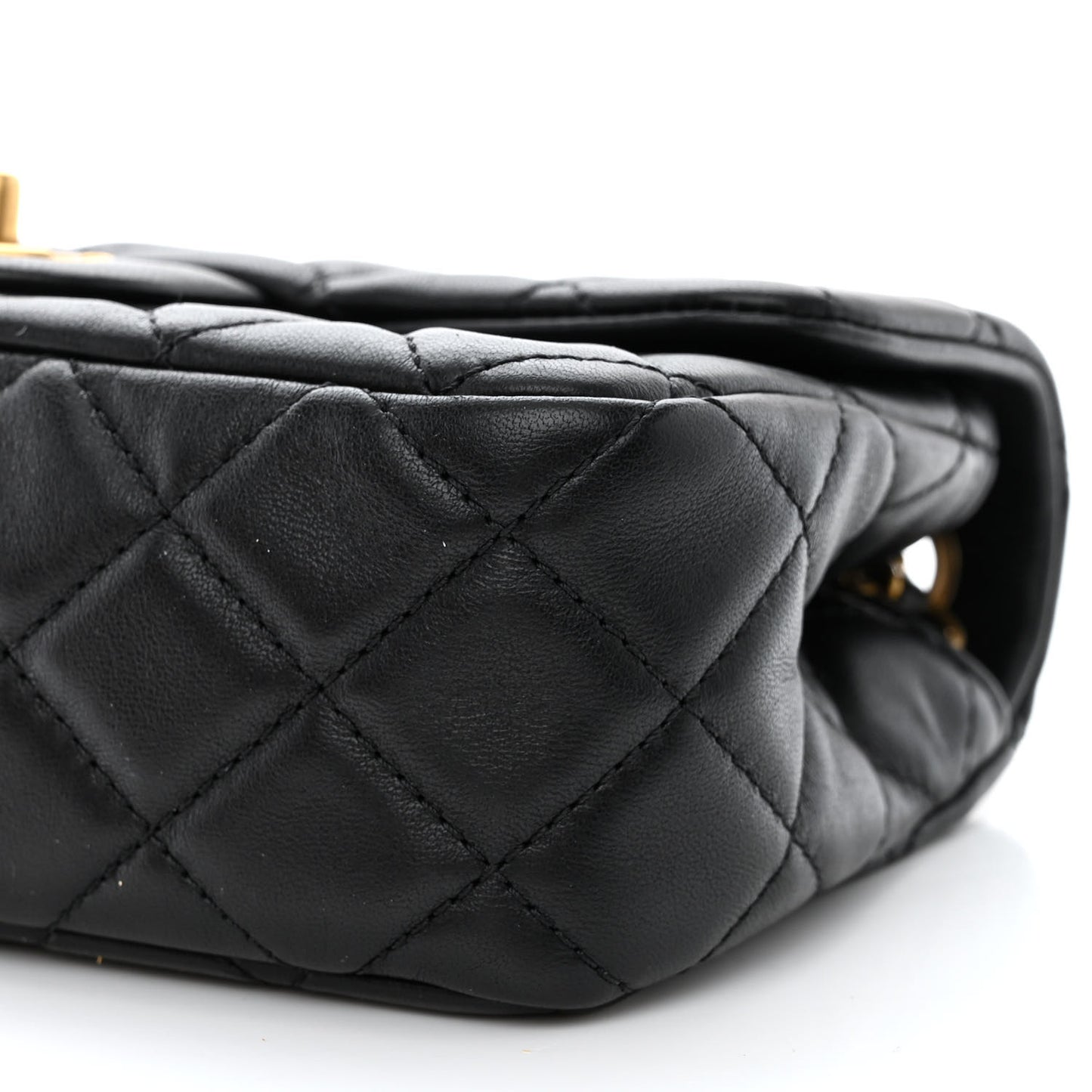Lambskin Quilted Mini Rectangular Pearl Crush Flap Black