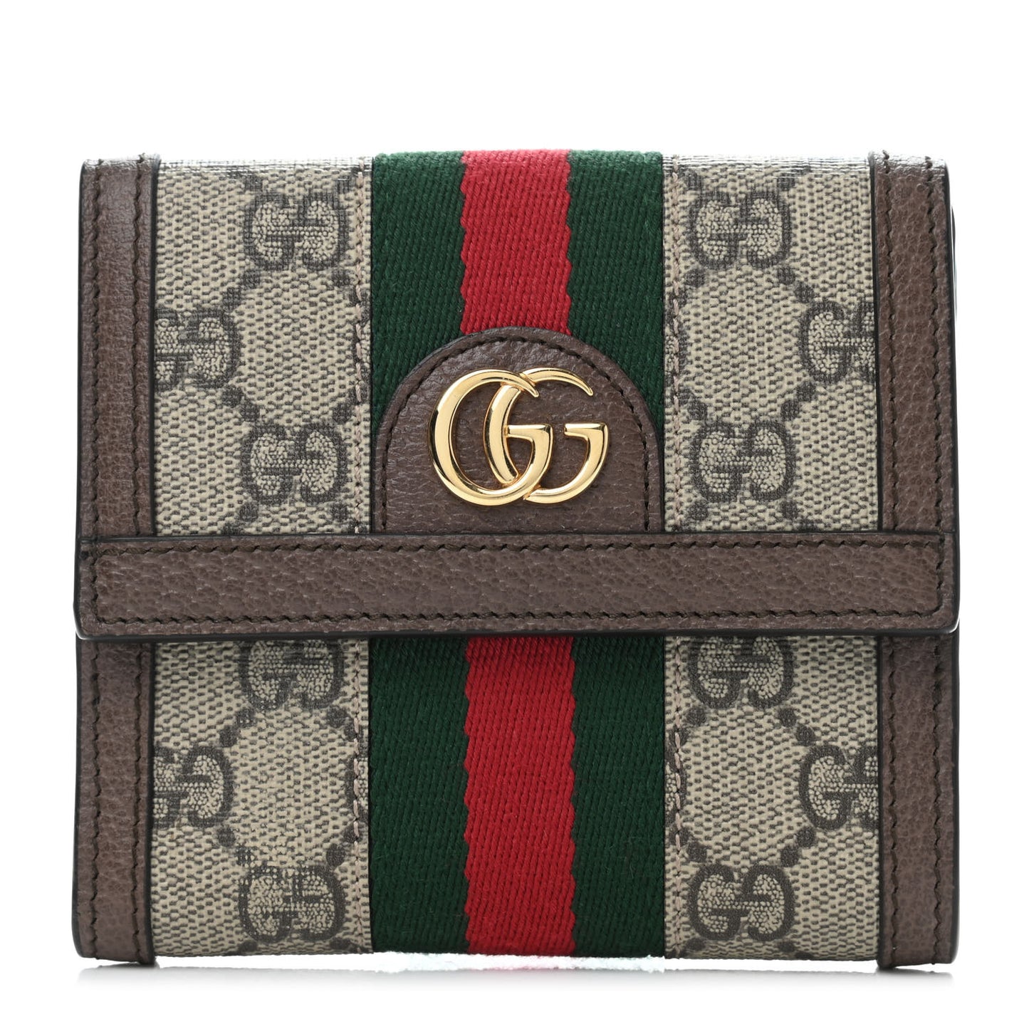GG Supreme Monogram Web Ophidia French Flap Wallet Beige New Acero