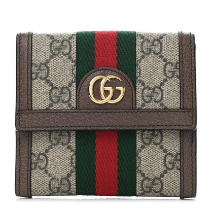 Gucci GG Supreme Monogram Web Ophidia French Flap Wallet Beige New Acero 1 of 4