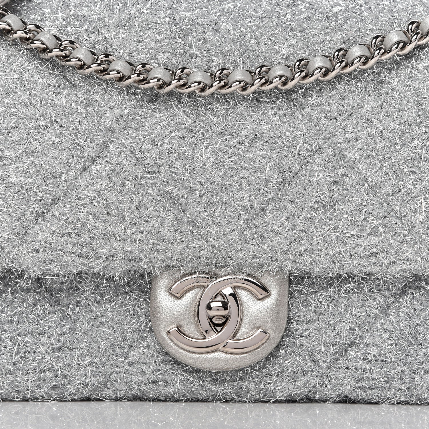 Chanel Lurex Knit Large Pluto Glitter Flap Silver 10 of 10
