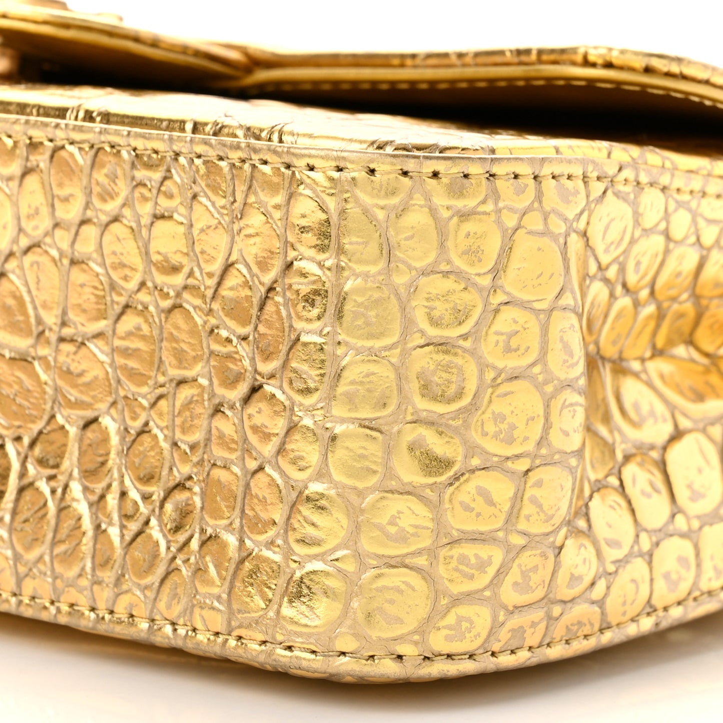 Metallic Calfskin Crocodile Embossed Cocodile Rectangular Mini Flap Gold