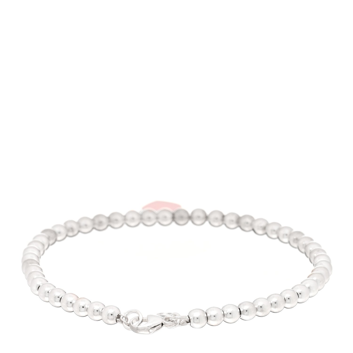 Tiffany Sterling Silver Enamel 4mm Return To Tiffany Heart Tag Bead Bracelet Pink 2 of 3