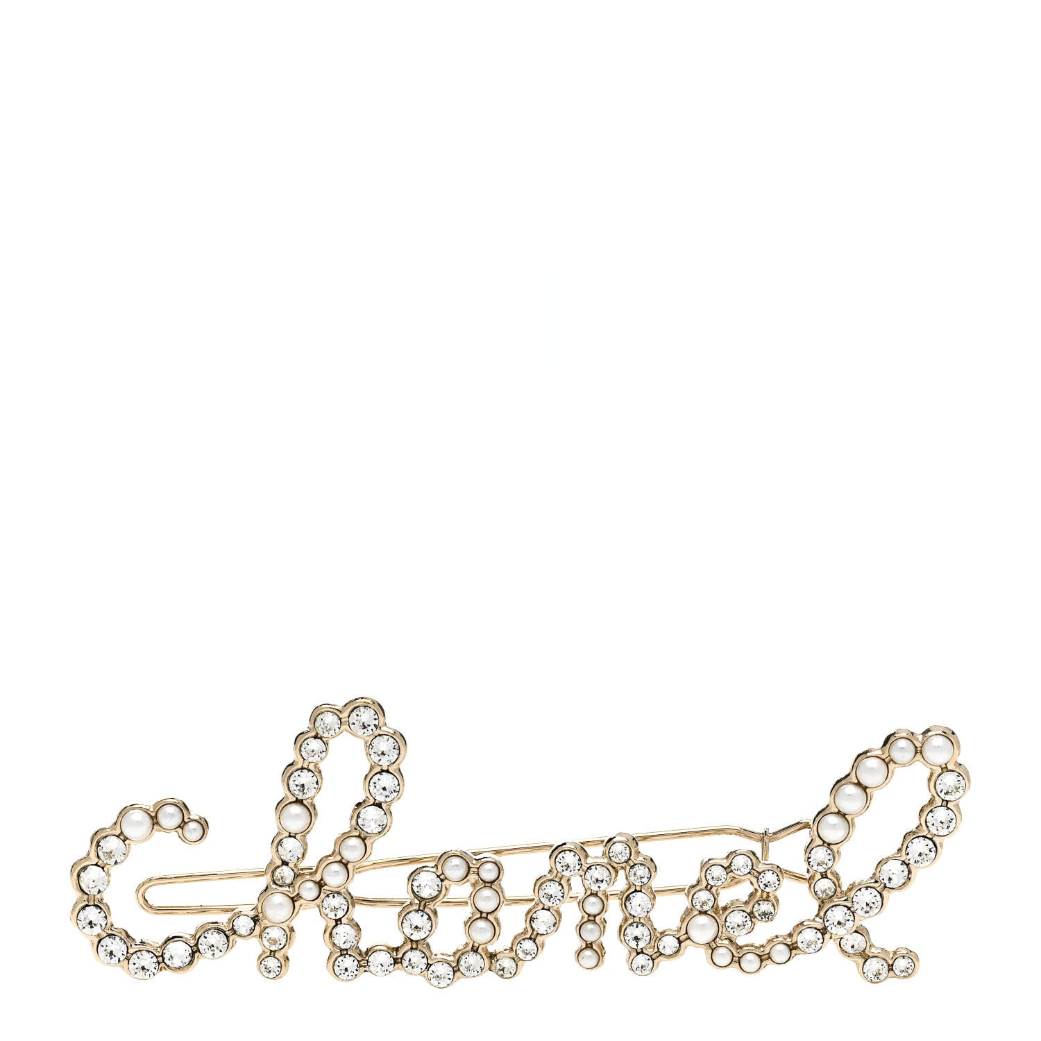 Chanel Metal Glass Swirling Pearls Hair Clip Gold 1 of 4