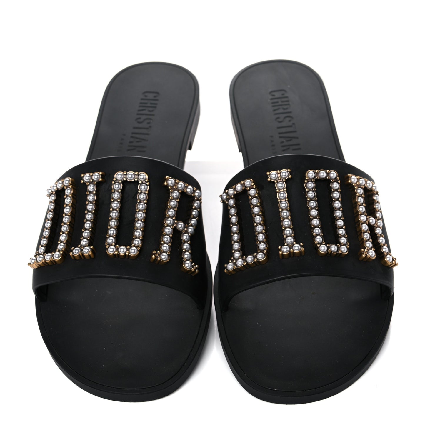 Matte Calfskin Pearl Dio(r)evolution Slide Sandals 39 Black