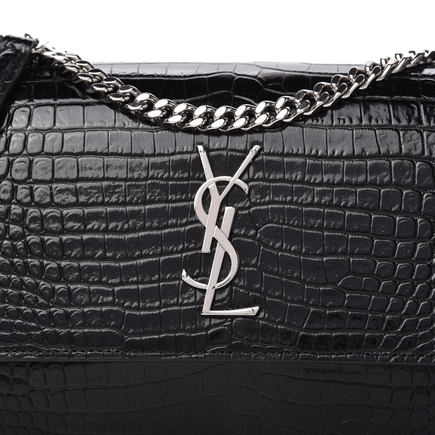Calfskin Crocodile Embossed Medium Monogram Sunset Black