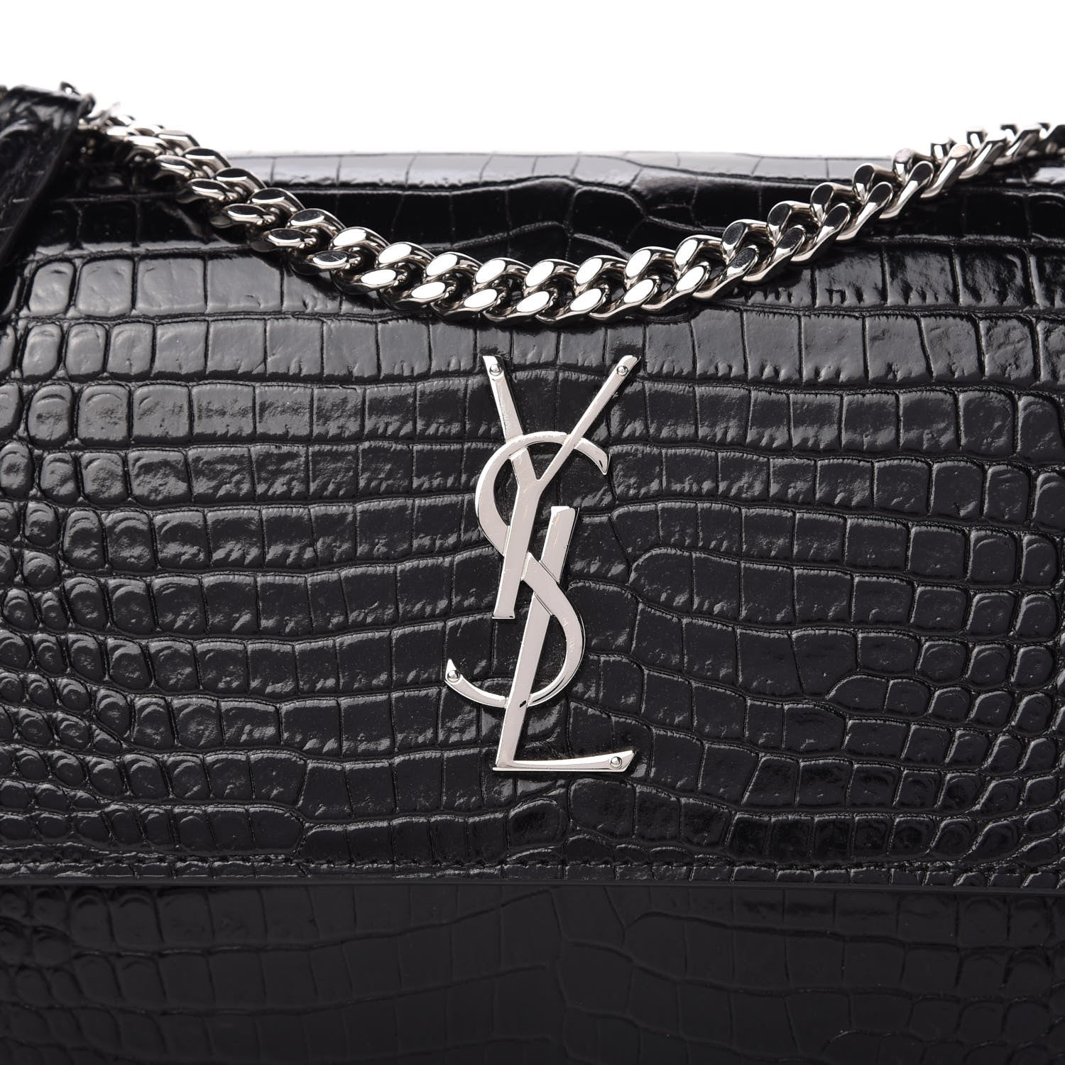 Saint Laurent Calfskin Crocodile Embossed Medium Monogram Sunset Black 10 of 10