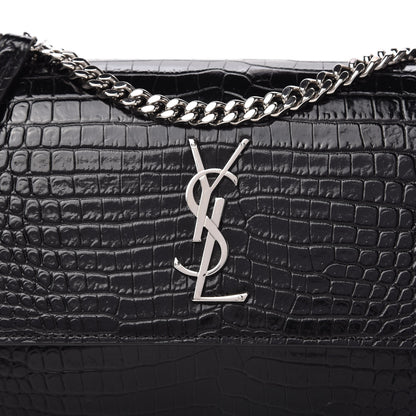 Saint Laurent Calfskin Crocodile Embossed Medium Monogram Sunset Black 10 of 10