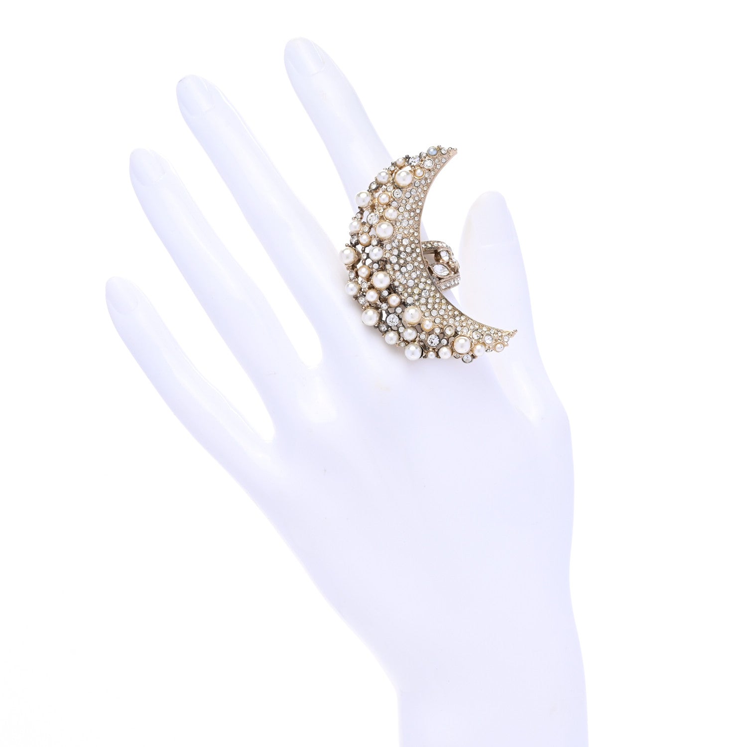 Chanel Crystal Pearl CC Ring 52/6 Gold White 2 of 5