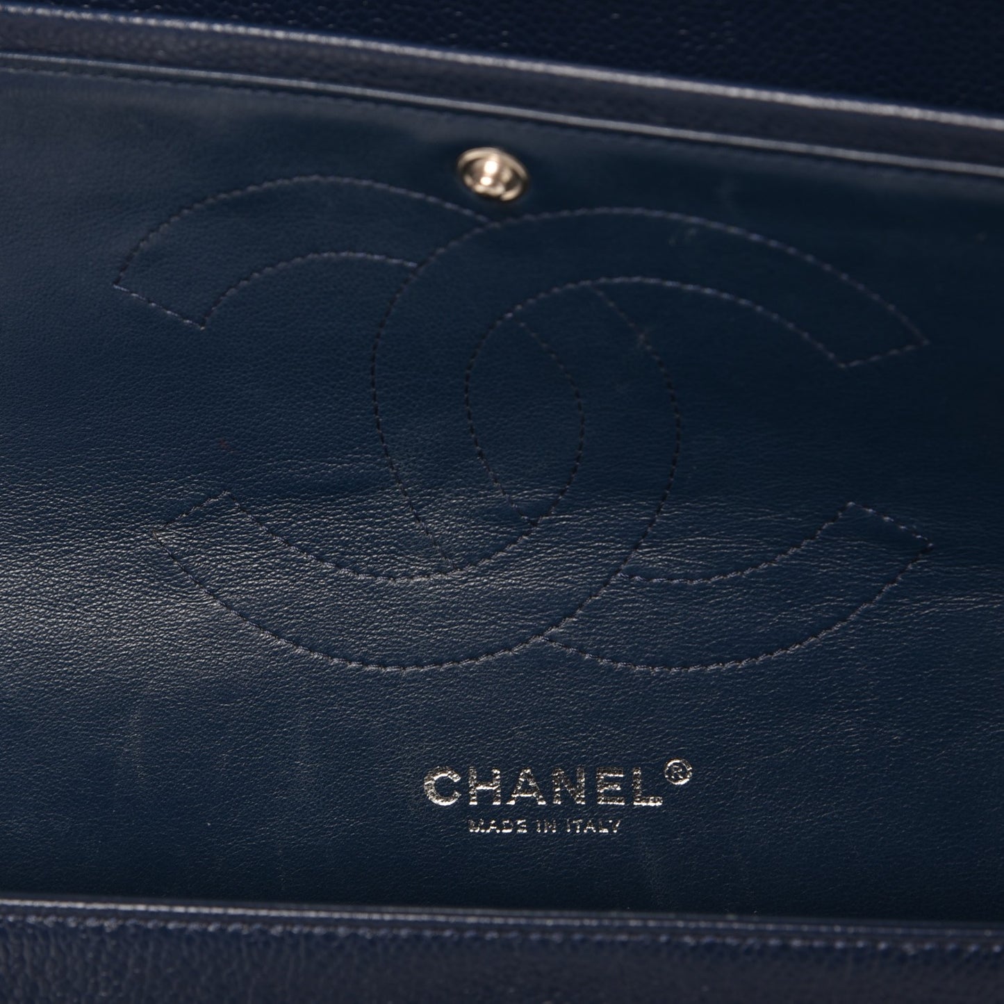 Caviar Quilted Jumbo Double Flap Navy Blue