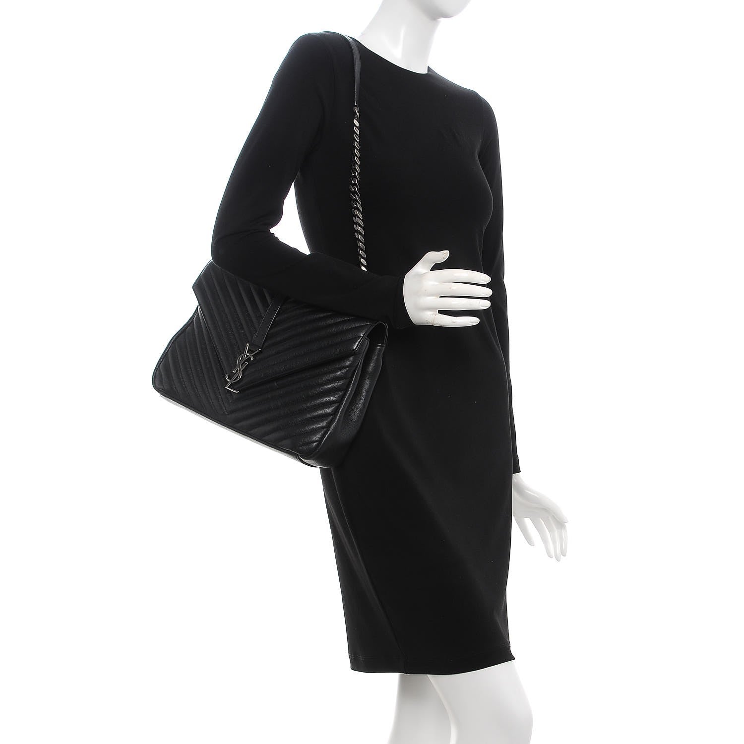 Saint Laurent Sheepskin Matelasse Chevron Monogram Large College Satchel Black 2 of 11