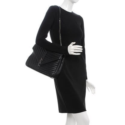 Saint Laurent Sheepskin Matelasse Chevron Monogram Large College Satchel Black 2 of 11